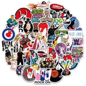 50pcs Rock Series Record Guitar Series Stickers, Suitable for Faith Based Designs Such As Scrapbooks, Diaries, Laptops, Water Bottles, Cars, Etc., As Gifts with Positive Information, Vinyl Decals