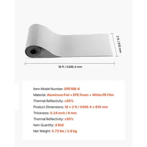VEVOR Reflective Insulation Roll, 2 Car Garage Door Thermal Insulation Kit, 6mm 24 inx 18 ft, 4 Rolls Aluminum Foil EPE Foam Core Radiant Barrier, White PE Film Heat Shield for Garage Doors