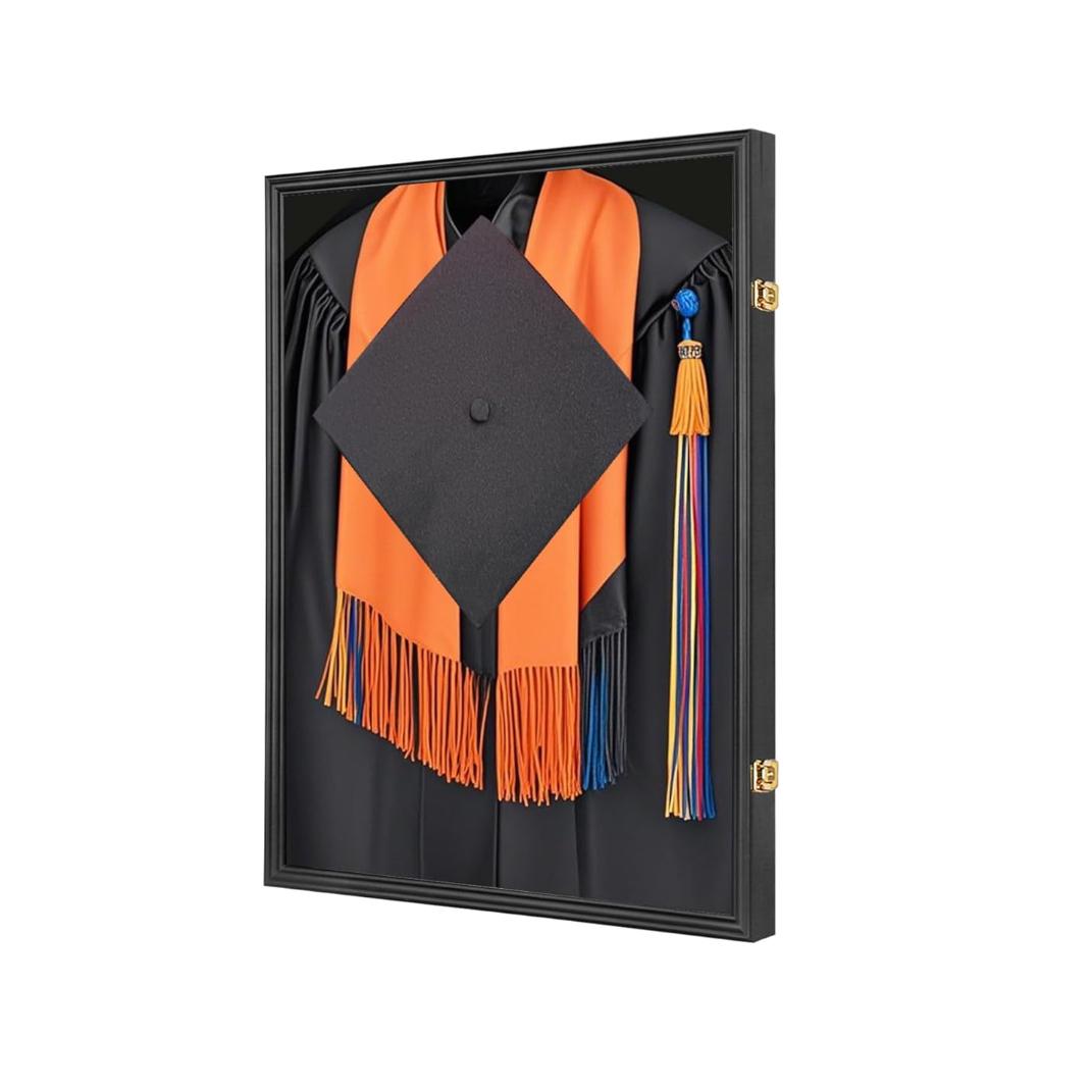 Large Graduation Shadow Box – Graduation Gown Display, Wall‑Mountable Lockable Graduation Display Frame with Acrylic Glass Door, Ideal for Graduation Keepsakes, Cap & Gown, Diplomas, Large Black