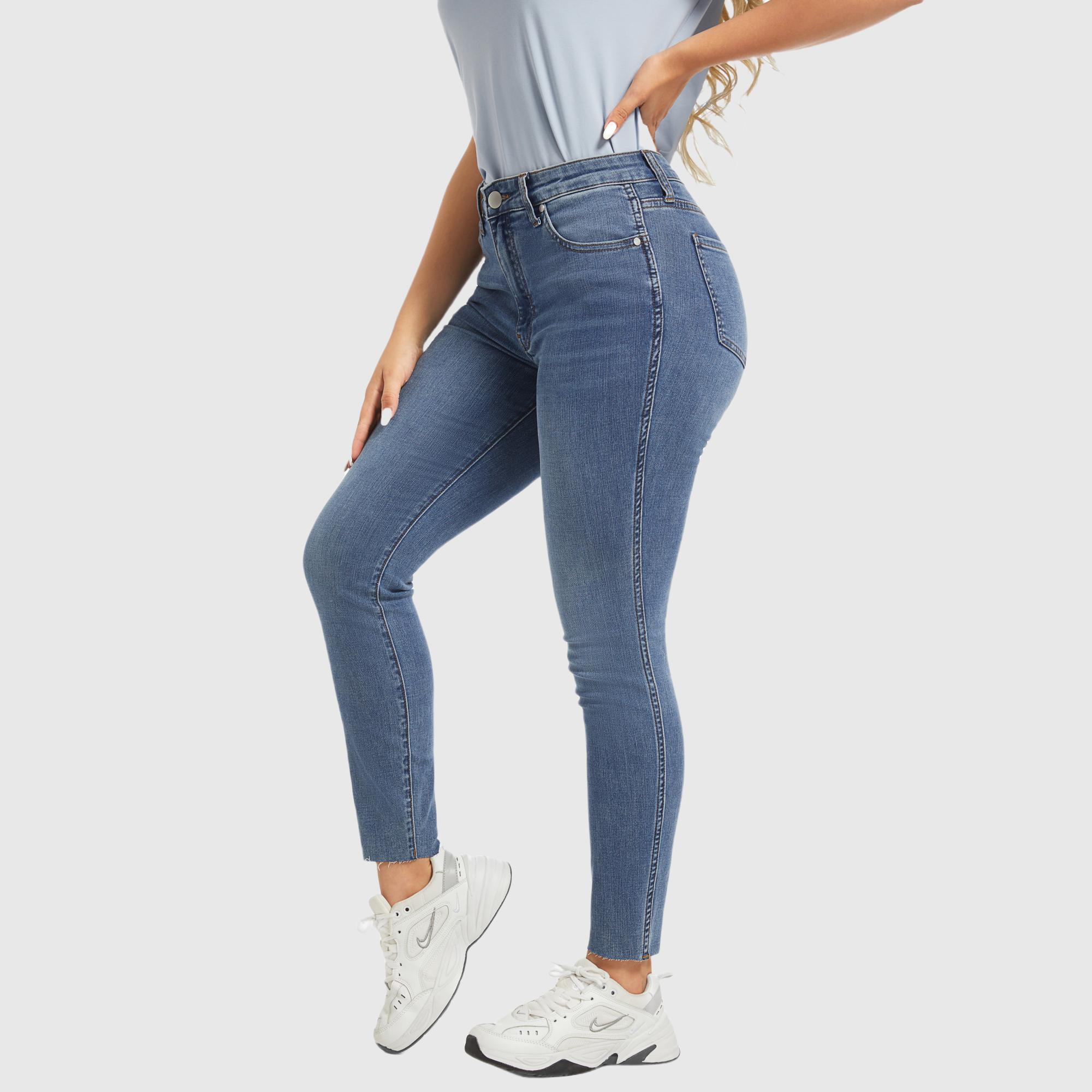 GENUWII Majolica Blue High Waisted Jeans for Women - No Gap Tummy Control & Lift Butt - Stretch Denim Tights - Comfortable Streetwear Jeggings - Summer Wear