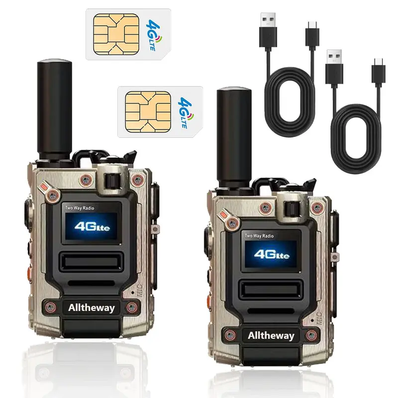 Alltheway Nlimited Range Walkie Talkies Long Range Global Rapid 4G Two Way Radios With Nationwide-PTT  For Portable Ham Radio Transceiver Adults, Long Distance For Truck Fleet, Family, Camping (2-Pack), Rechargeable Flashlight, usb-c programming