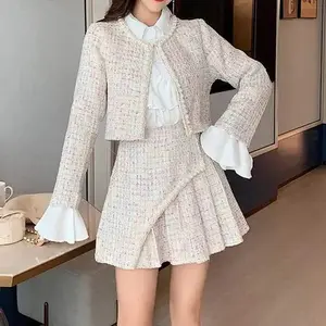 Slim Coat Skirt Shirt Three-Piece Suit Tweed Sets