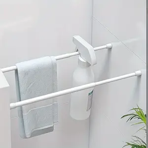 1pc Bathroom Storage Telescopic Hanging Rod, Clothes Towel Thin Rod, Bath Towel Rack, Shower Curtain Drying Rod, Multifunctional Telescopic Rod