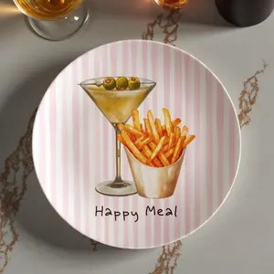 Funny Martini Plate, Happy Meal Dinner Plate, Cocktail and Fries Kitchen Decor Bar Cart Plate Wall Plate, Cool Girl Gift, Cool Girl Aesthetic