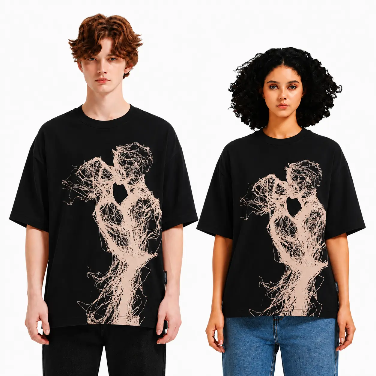 Comfort  Woven Heart Oversized Graphic T-Shirt | Abstract Heart Premium Cotton Streetwear Unisex Tee