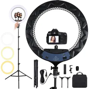 18 inch LED Ring Light with Tripod Stand 6000K Dimmable Makeup Selfie Light with  Panel Phone Holders for YouTube Vlog Video  Include Carrying Bag and Remote Control CRI>90