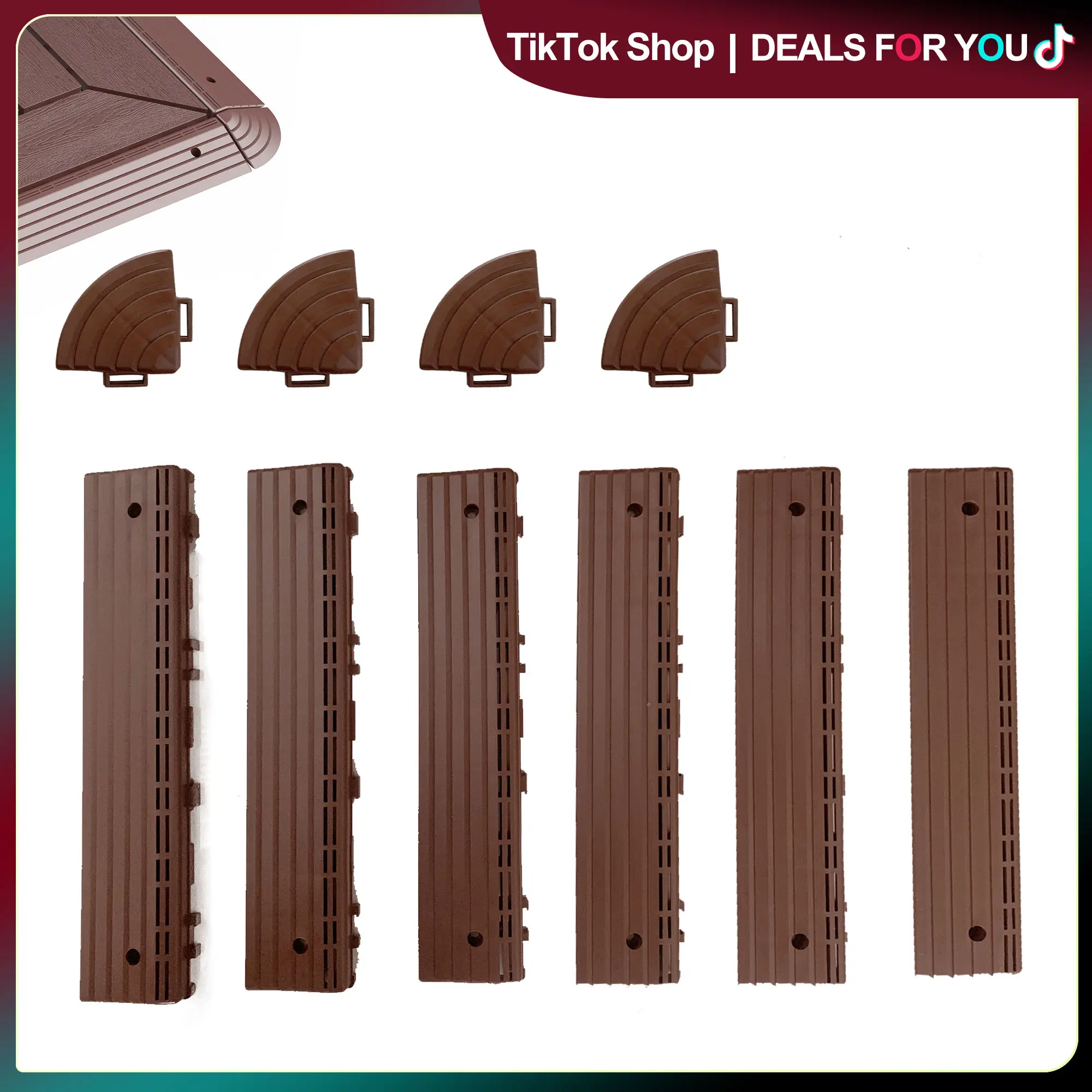 30 Edge Tiles with 4 Corners for Interlocking Deck Tiles, 0.8" Thickness, 12"l x 2.36"w x 0.8"h, 3.2oz Each, Easy Interlock, Waterproof, Fireproof, UV Resistant, Chemical-Resistant Straight Edge Trim