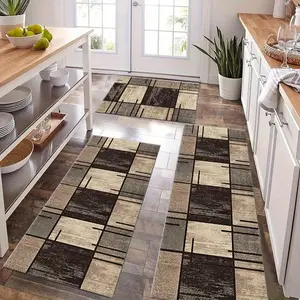 Kitchen Mat Set 2 Piece/3 Piece, Daily Use Kitchen Rug Set, American Plaid Pattern, Soft Carpet for Kitchen & Living Room, Durable Home Decor