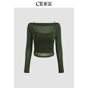 Cider [10 colors, size 0-26] Boat Neck Long Sleeve Two-piece Top