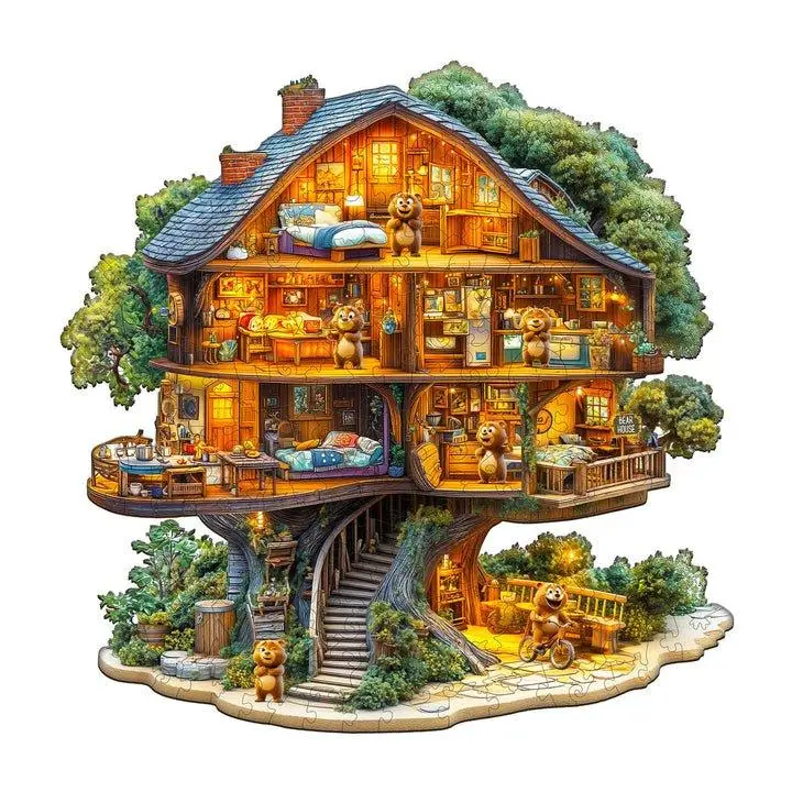 Bear House Interactive Wooden Jigsaw Puzzle - Animal-Shaped Puzzle-Solving Toy for Cognitive Skill-Boosting, Focus Enhancement and Memory Training, Wooden Puzzles, Focus And Smarter