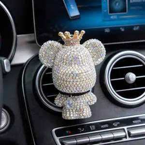 Crown Big Head Bear Car Vent Air Freshener Ornament, Rhinestone Small Bear Car Fragrance Piece, Interior Decoration for Cars, Car Interior Accessories