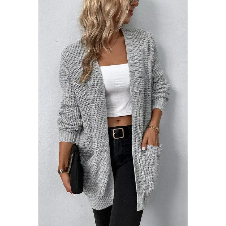 Open front waffle sweater cardigan