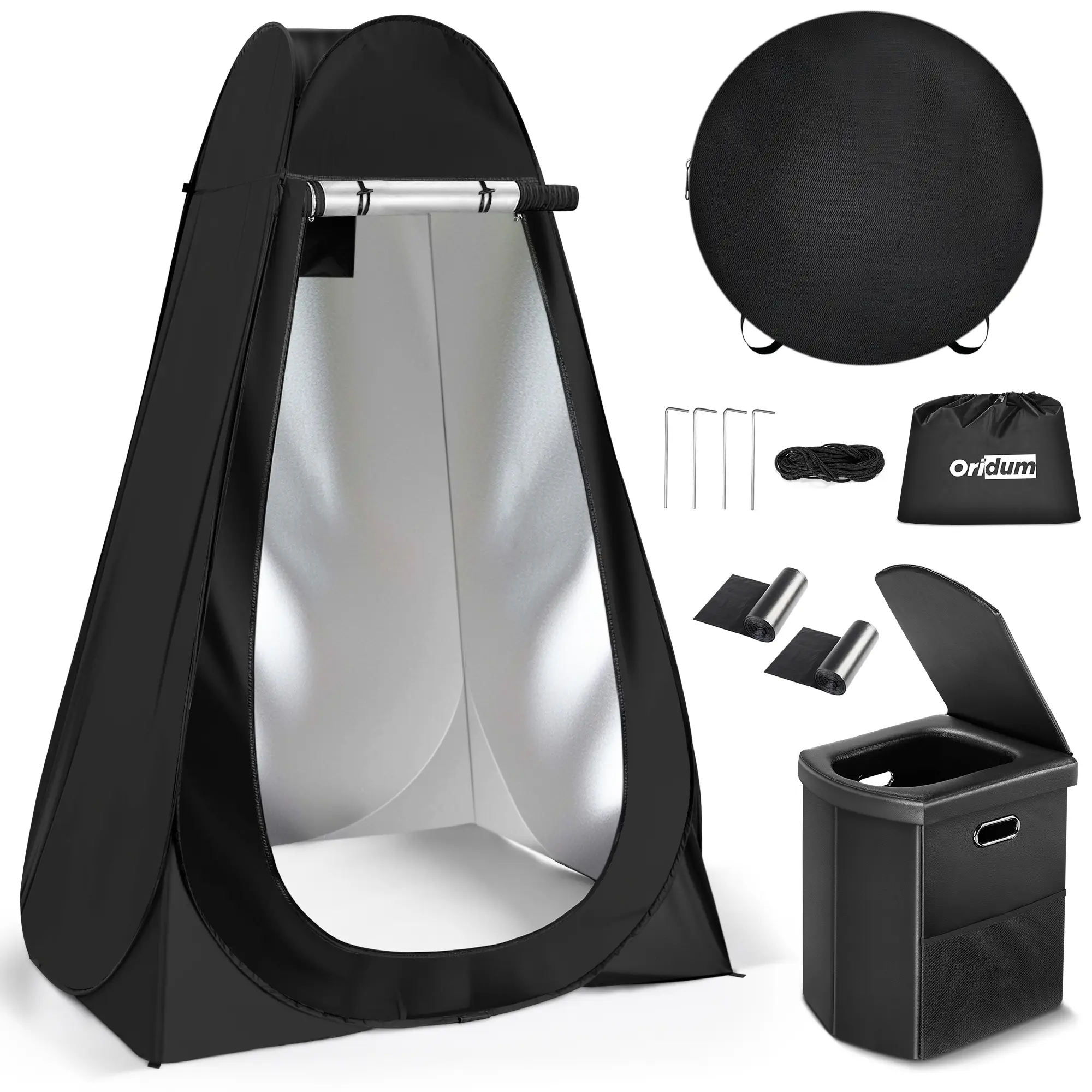 Portable Camping Toilet with Pop-Up Tent, Large Portable Toilet Kit for Adults, Outdoor Camping Shower Tent Changing Room Emergency Folding Toilet Tent Kit with Carry Bag for Camping/Hiking