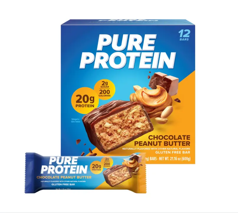 Pure Protein Bars, High Protein, Nutritious Snacks to Support Energy, Low Sugar, Gluten Free, Chocolate Peanut Butter, 1.76oz, 12 Count (Packaging May Vary)