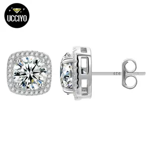 UCCIYO D VVS Synthetic Moissanite Square Stud Earrings 925 Sterling Silver Women Wedding Jewelry Elegant Jewelry Birthday Gift【#EE203】