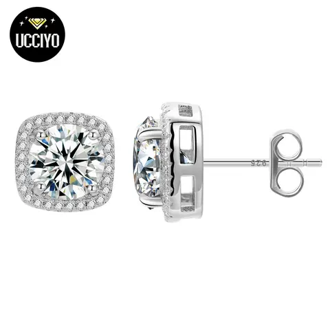 【#EE203】UCCIYO D VVS Synthetic Moissanite Square Stud Earrings 925 Sterling Silver Women Wedding Jewelry Elegant Jewelry Birthday Gift【#EE203】