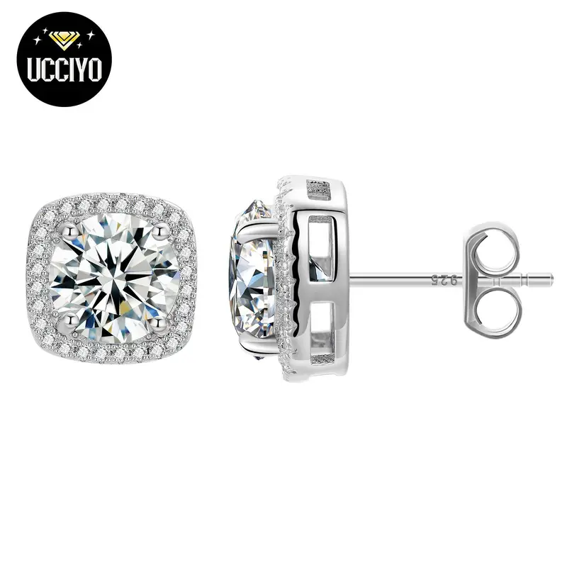 【#EE203】UCCIYO D VVS Synthetic Moissanite Square Stud Earrings 925 Sterling Silver Women Wedding Jewelry Elegant Jewelry Birthday Gift【#EE203】