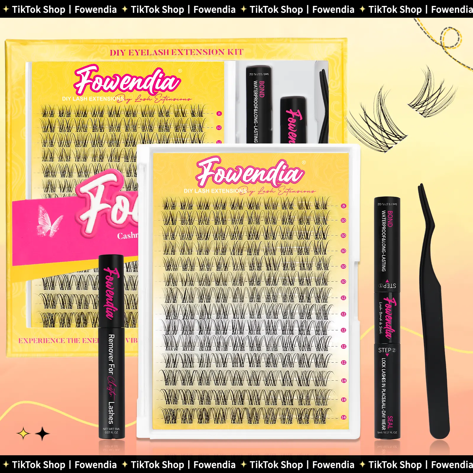 Fowendia First Met Short-Kit Lash Clusters  DIY Lash Extension 8-14mm Eyelash Clusters D Curl Individual Eye Lashes Manga False Eyelashes Natural Look Cluster Eyelash Extensions Super Thin Band for Salon