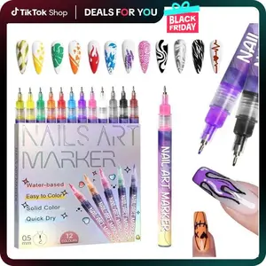 12-Color Nail Art Marker Set – Quick-Drying Acrylic Pens for DIY Manicures & Easy 3D Designs, Ideal for Beginners doodle pen Default