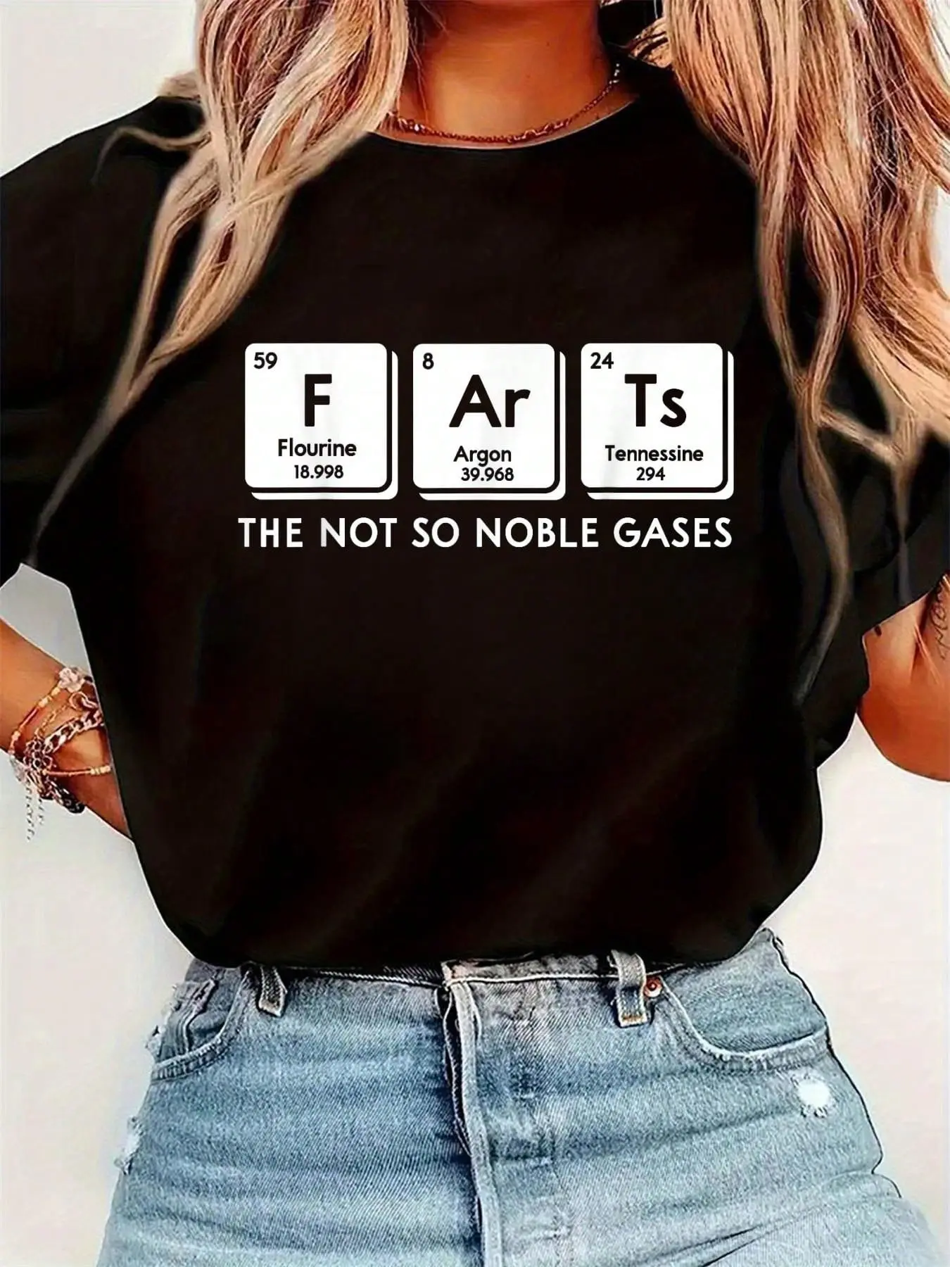 Women's Comfortable Short-Sleeve Round Neck Casual Lightweight Stylish Colorful T-Shirt - Farts The Not So Noble Gases Periodic Table Science Nerd Graphic 1-Piece Top, Style