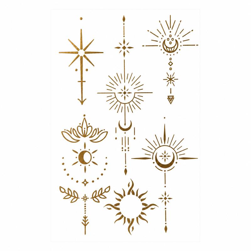 Gold Sunburst Shimmer Metallic Temporary Tattoo Sheet - Body Art Accessory for Beauty & Personal Care Makeup