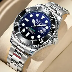 LOEGSINS Genuine Swiss Automatic Mechanical Submersible Diver’s Watch for Men, Tritium Luminous Dial, Blue “Blue Water Ghost” Model, Reference L6.921.6.722 – Natural Blue Dial [Swiss Movement]