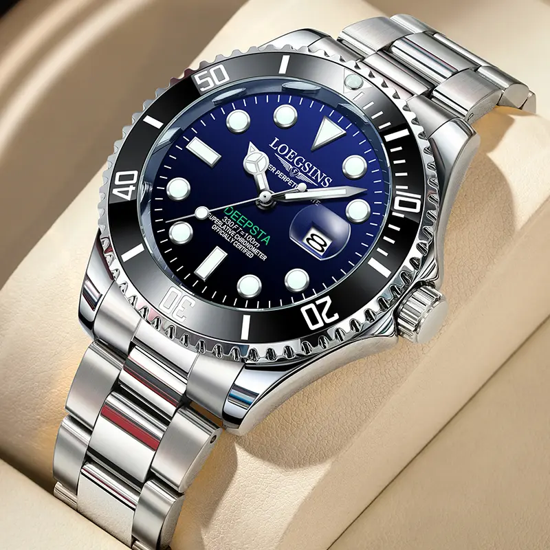 LOEGSINS Genuine Swiss Automatic Mechanical Submersible Diver’s Watch for Men, Tritium Luminous Dial, Blue “Blue Water Ghost” Model, Reference L6.921.6.722 – Natural Blue Dial [Swiss Movement]