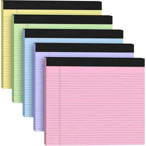 5 Pack 11" x 9.5" Landscape Wide Legal Pads 5 Colors College & Narrow Ruled 30 Sheets Perforated Writing Paper With Thick Backboard Notepads