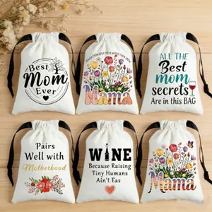 Cotton Linen Drawstring Bag Hanging Dust-Proof Mother's Day Gift Pouch with Floral Designs and Inspirational Quotes