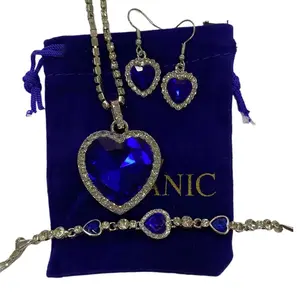 Titanic Heart of the Ocean Jewelry, Elegant Vintage Style, Zinc Alloy with Glass Mosaic, Includes Necklace for Daily & Banquet Wear, Christmas Season Versatile Accessory