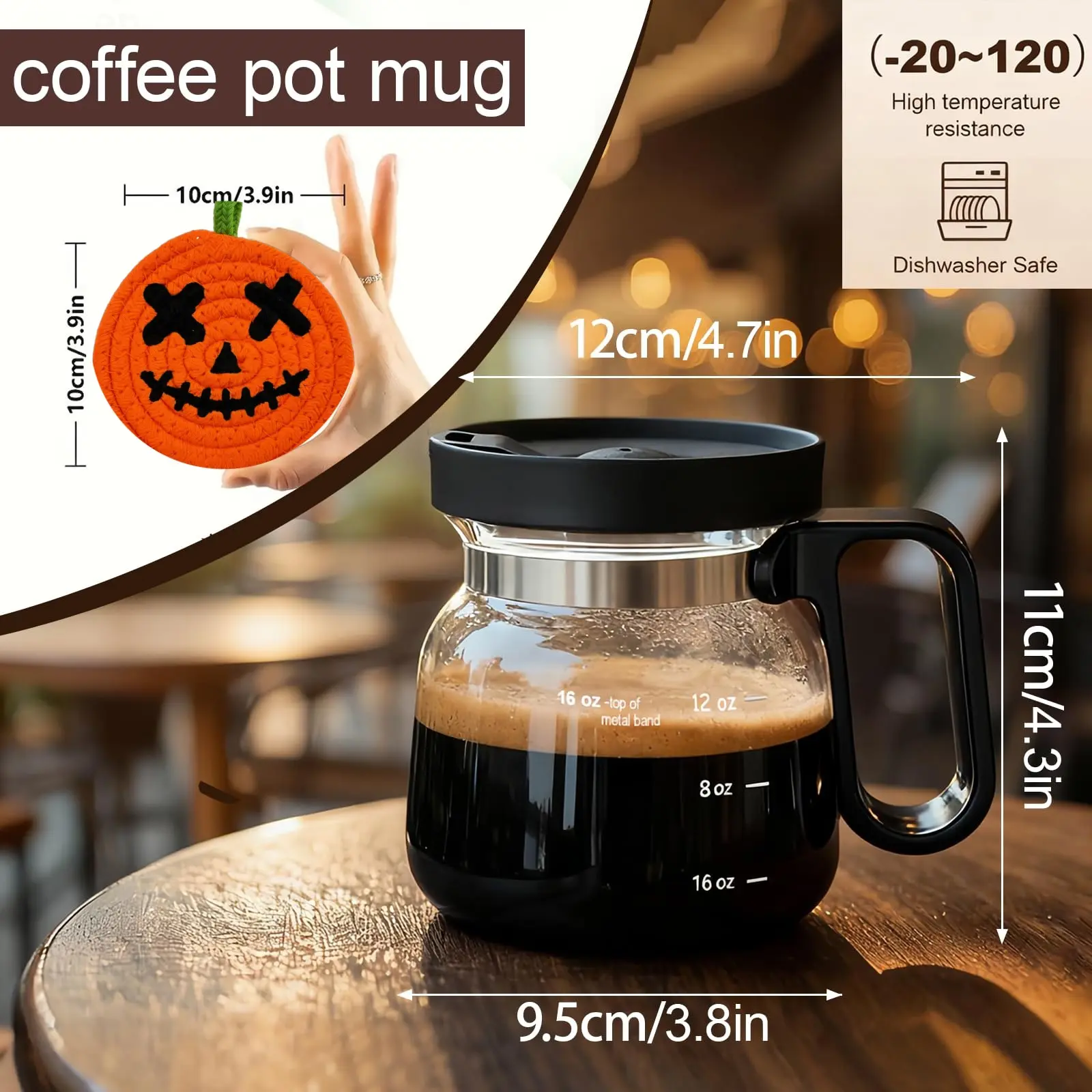 Tiny Brew Coffee Mug in Coffee Pot Shape 4" Tall  Compact 16 Oz Glass  Carafe Design
