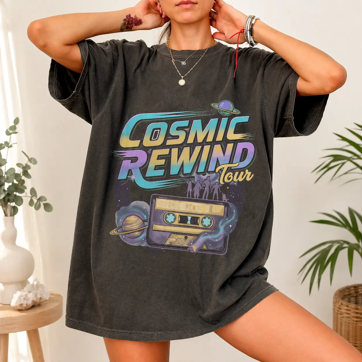 Comfort Colors Cosmic Rewind Tour Shirt Space Ride Graphic Tee Theme Park Trip Matching Gift Womens T-Shirts Casual Top