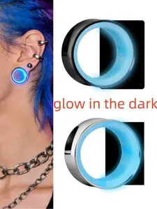 vanku 2pcs Glow in the Dark Cyberpunk Ear Tunnels, Two-Tone Stainless Steel Horn Fit Ear Piercings Piercing Jewelry, Boho Style, Trendy, Durable, High Quality Earrings, All Seasons