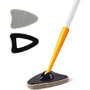 Triangular Tile & Grout Cleaning Brush with Replaceable Pads, Long-Handle Scrubber for Bathroom, Kitchen & Deep Cleaning