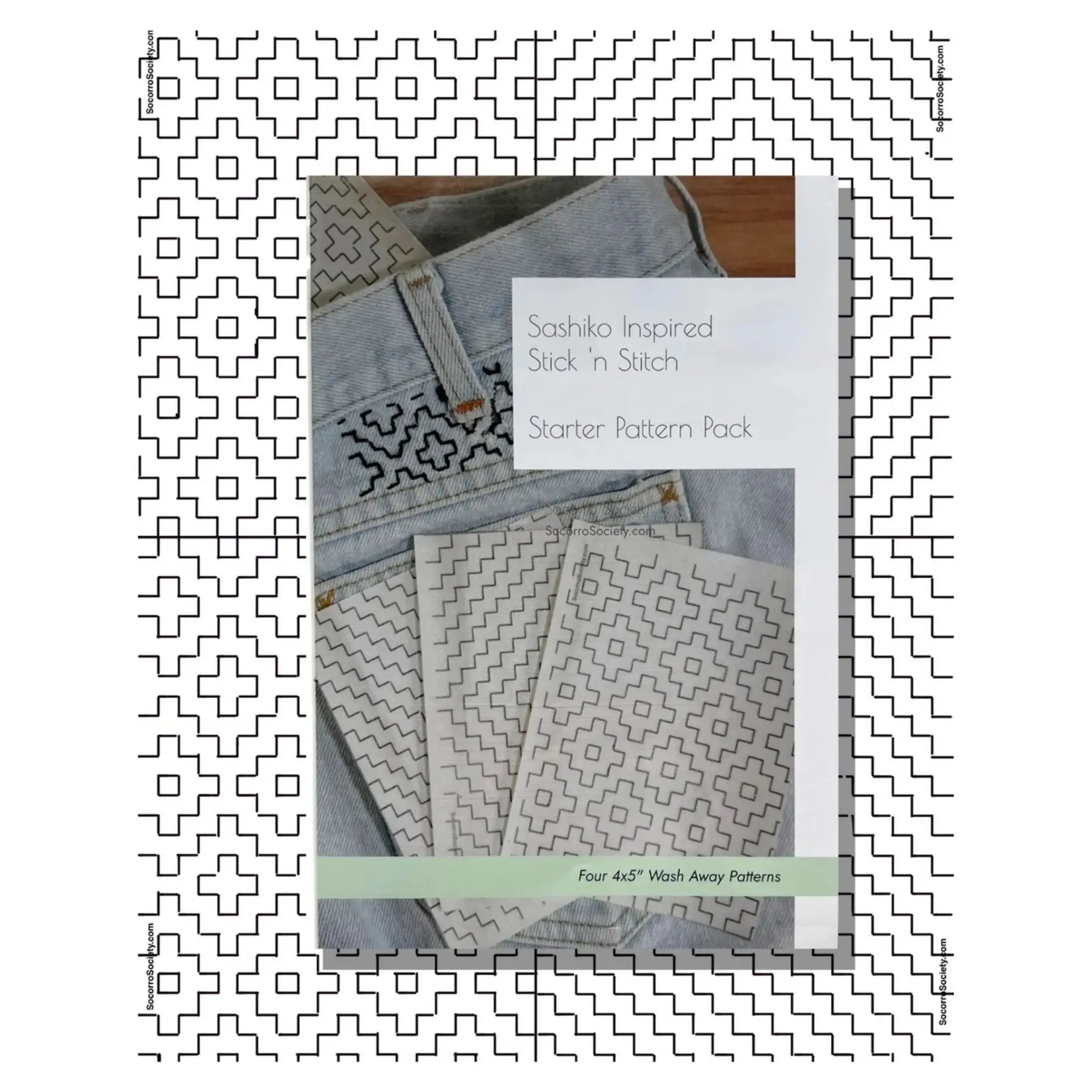 Socorro Society Sashiko Inspired Mending Stick and Stitch Patterns- Starter Pack Stitching for Visible Mending