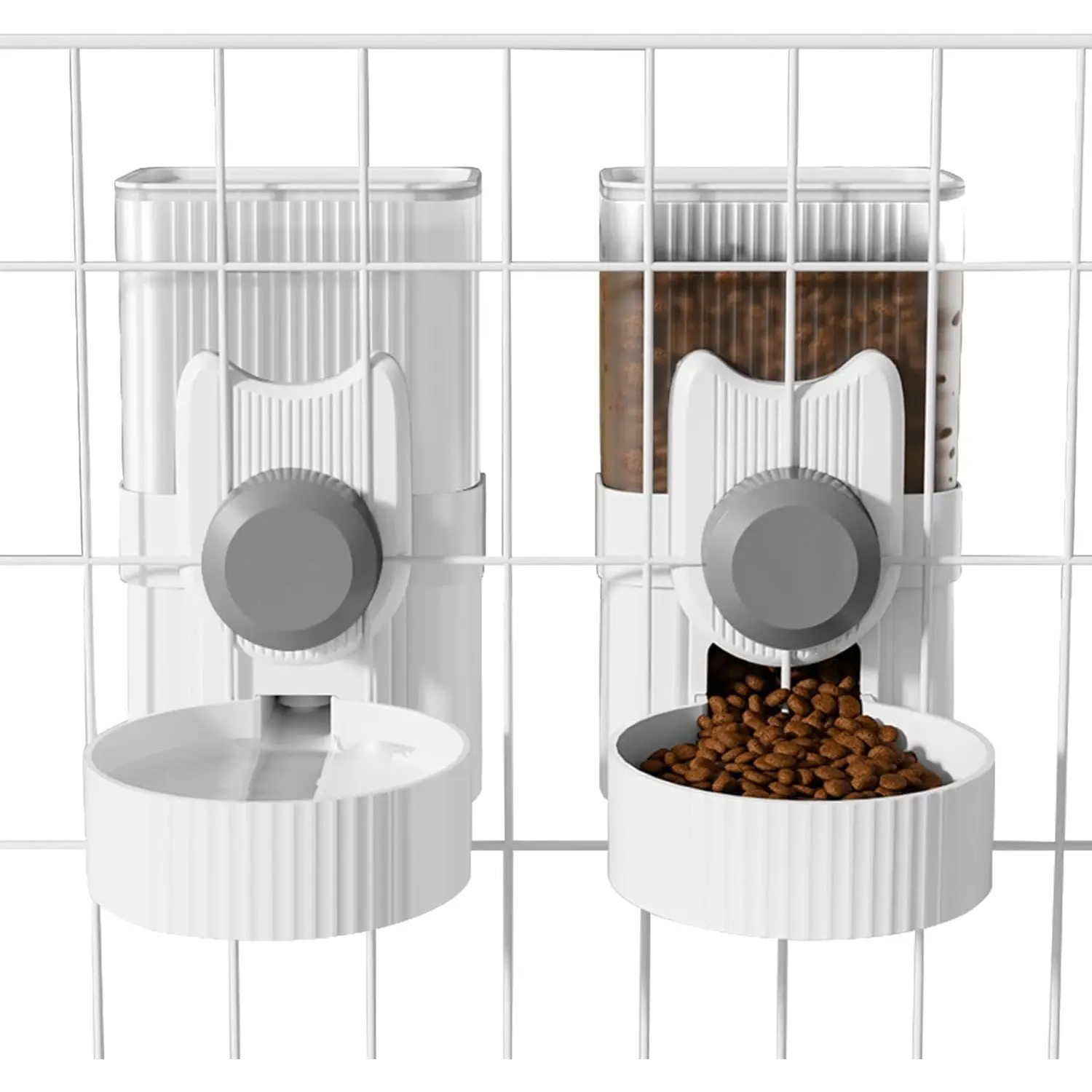 2Pcs Hanging Cage Automatic Food Water Dispenser Set - 1L Gravity Feeder & Automatic Drinking Feeder, 75° Ramp, Food Grade, Easy to Clean Kennel Crate Feeding Station for Rabbits, Puppies