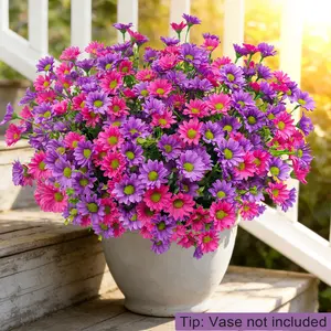 8 Bundles Silk Daisy Artificial Flowers, UV Resistant Fake Daisies, Decorative Plastic Plants for Outdoor Decor, Home & Garden Decoration