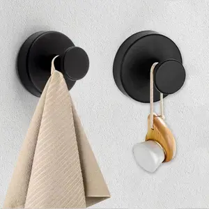 2 PCS Suction Cup Hooks for Shower, 15 lbs (max) Removable Towel Hooks for Bathroom Window Glass Door Wall, Versatile Black Shower Hook, Bath Robe Looafh Hook for Hanging, Strong Suction Cup