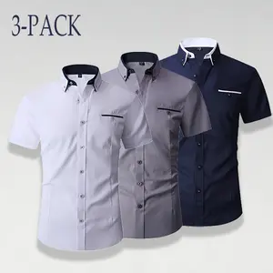 Men’s 3-Pack Slim Fit Short Sleeve Collared Oxford Dress Shirts - No Iron, Suitable for Casual, Formal Wear | Menswear Tops, Shortsleeve