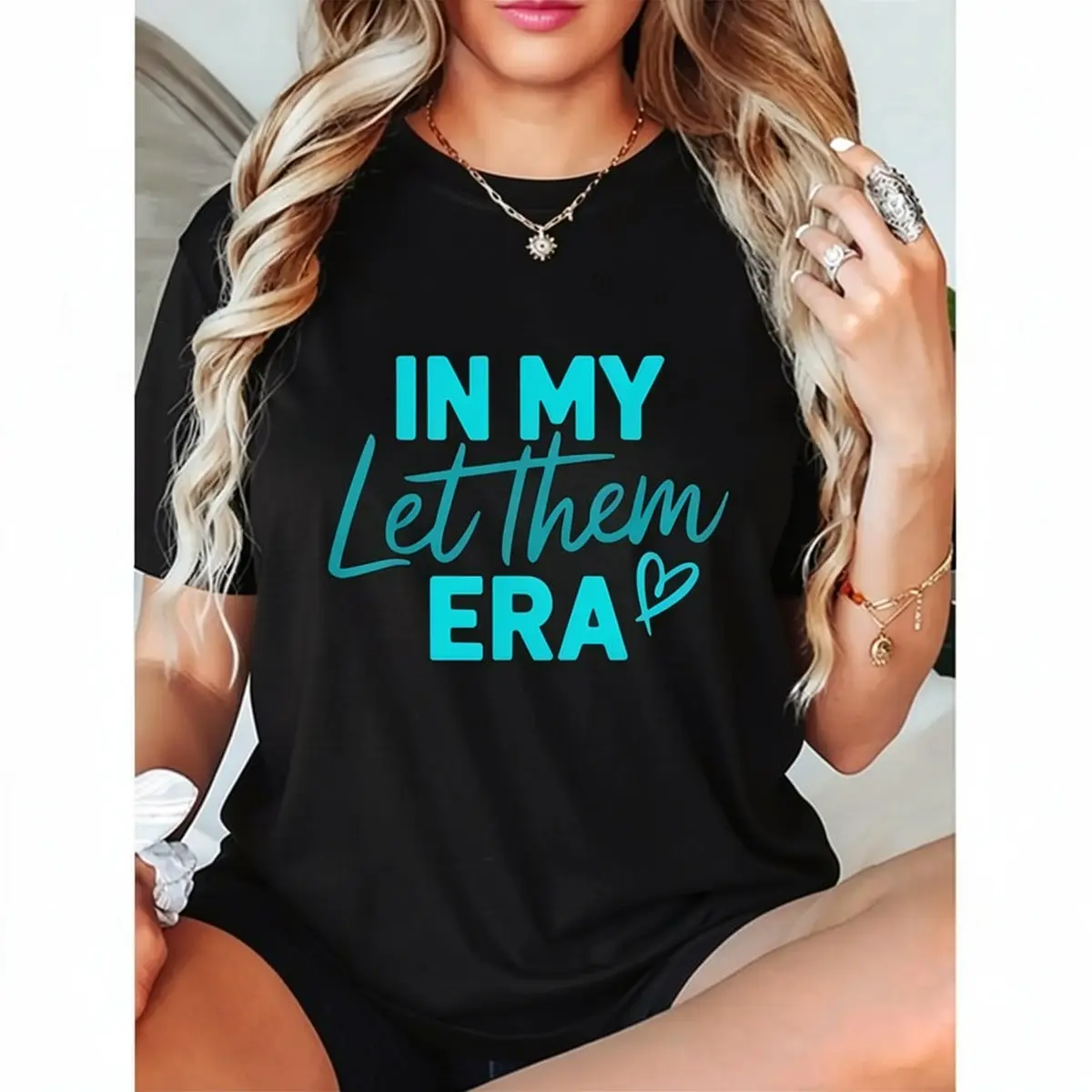 In My Let Them Era Slogan Tshirt, 100% Cotton Streetwear Top with Customized Shortsleeve Design, Sporty