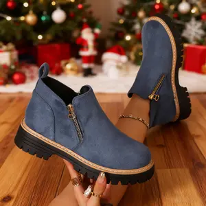 Fashion Double-Zip Boots for Women Thick-Soled Anti-Slip Sport Boots Comfort Round-Toe Thin Outdoor Boots
