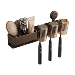 Wall-Mounted Toothbrush Holder — With Storage Function — 3-Compartment Toothbrush Organizer for Bathrooms, Showers, Dorms, and Cabinets