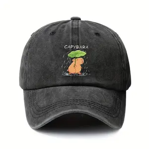 Capybara Washed Vintage Baseball Cap - Retro Distressed Dad Hat, Cute Aesthetic Streetwear for Men Women