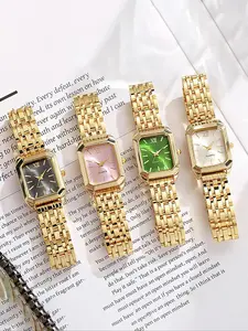 4PCS Elegant Women's Square Dial Quartz Watch Set, Exquisite Watch Set, Fashion Watch for Parties, Everyday Wear, Ideal Birthday Gift