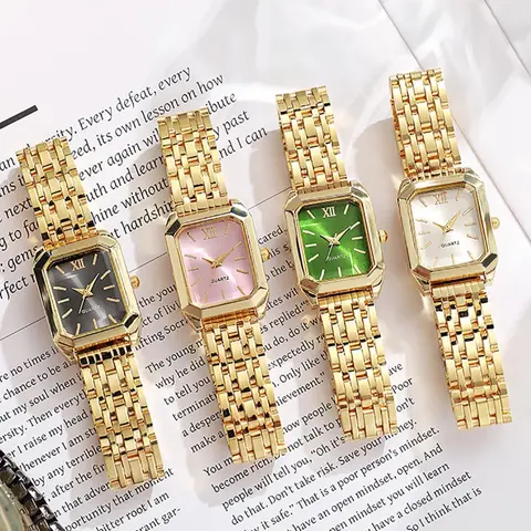 4-Pack Elegant Women's Square Dial Quartz Stainless Steel Watches, Analog Watches, Fashionable Accessory for Parties and Everyday Wear, Ideal Birthday Gift