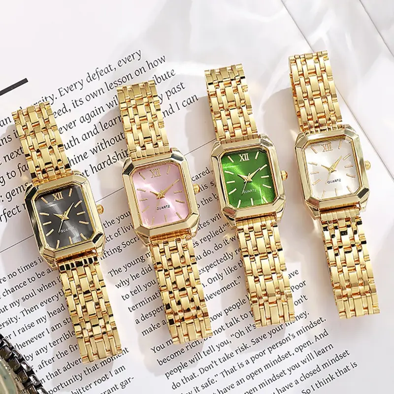 4-Pack Elegant Women's Square Dial Quartz Stainless Steel Watches, Analog Watches, Fashionable Accessory for Parties and Everyday Wear, Ideal Birthday Gift