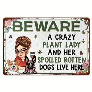 Vintage Metal Sign, Beare Lady Pattern Garden Sign, Durable Outdoor Decor, Garden & Patio Decoration Supplies