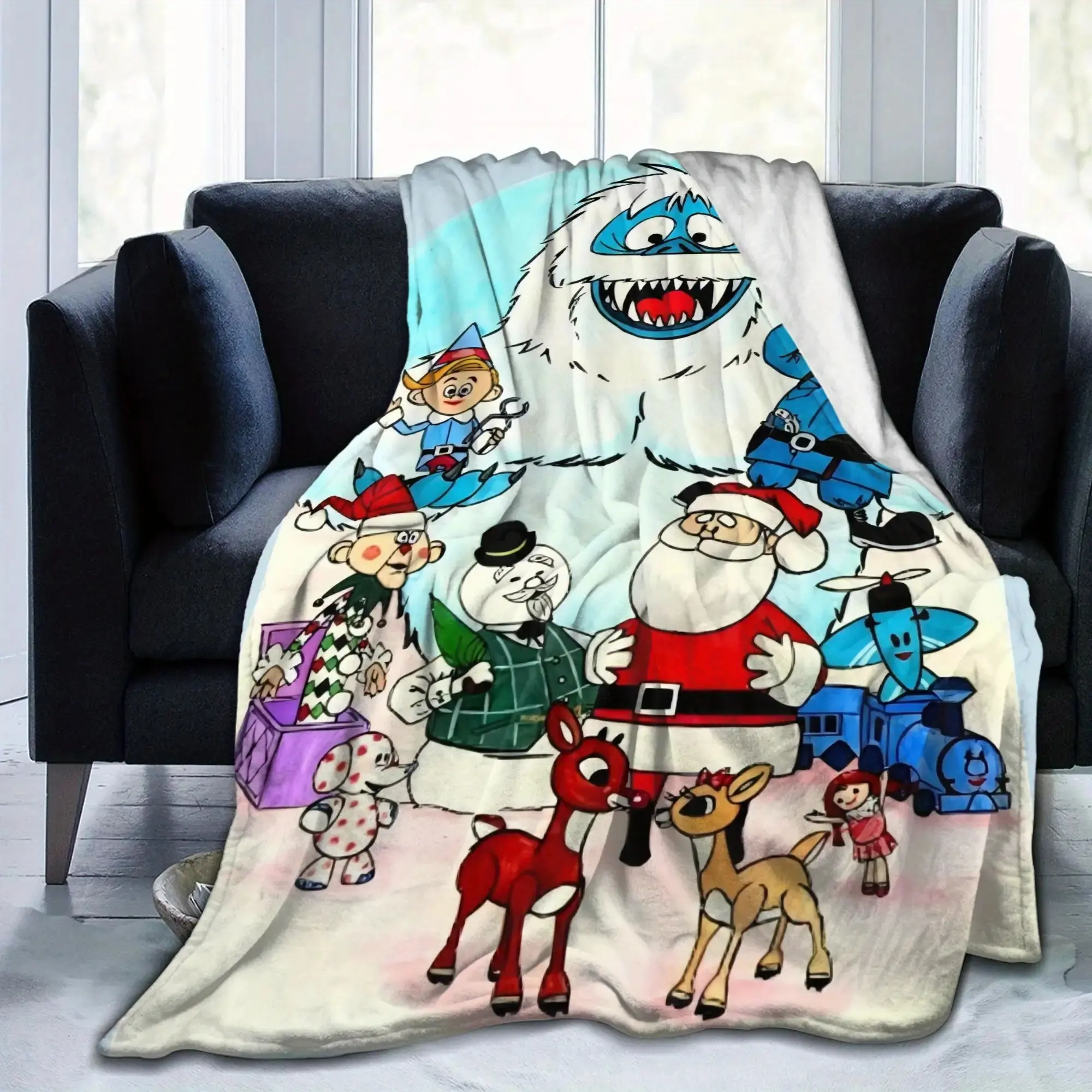 Rudolf Family Extra Soft Flannel Blanket - Reindeer Design, Comfortable All Seasons, Suitable for Sofas, Offices, Travel, Holiday Gifts, and Festive Home Decor | Playful Winter Theme | Christmas Blanket