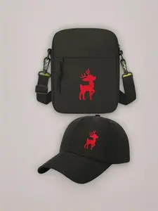 2pcs Red Deer Silhouette for Christmas Spirit Print, Unisex Baseball Cap & Crossbody Bag, Men's and Women's Fashion Street Suit, Unisex Sportswear, Unique Gift Ideas, Adjustable Polyester, Casual Outdoor Sports Accessories