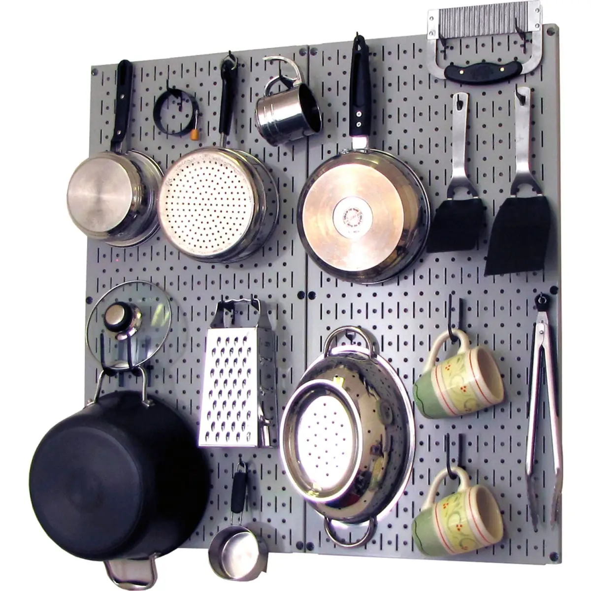Wall Control B1296630 Metal Kitchen Pegboard Pack Storage & Organization Kit, Gray-Black, 32x32x6 in - Organiser with Utensil & Tool Racks
